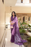Vastranavya Lavender Weightless Marble Printed & Trim Lace Border Saree with Unstitched Blouse