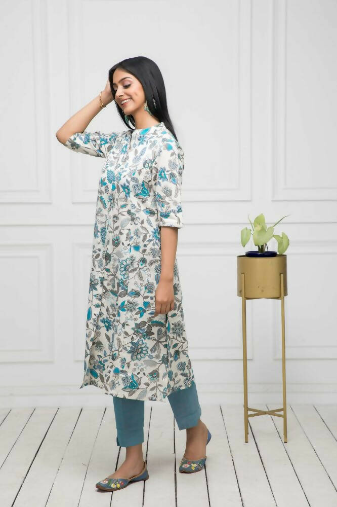 Myshka Women Multi Floral Cotton A-Line Mandarin Collar Kurtas
