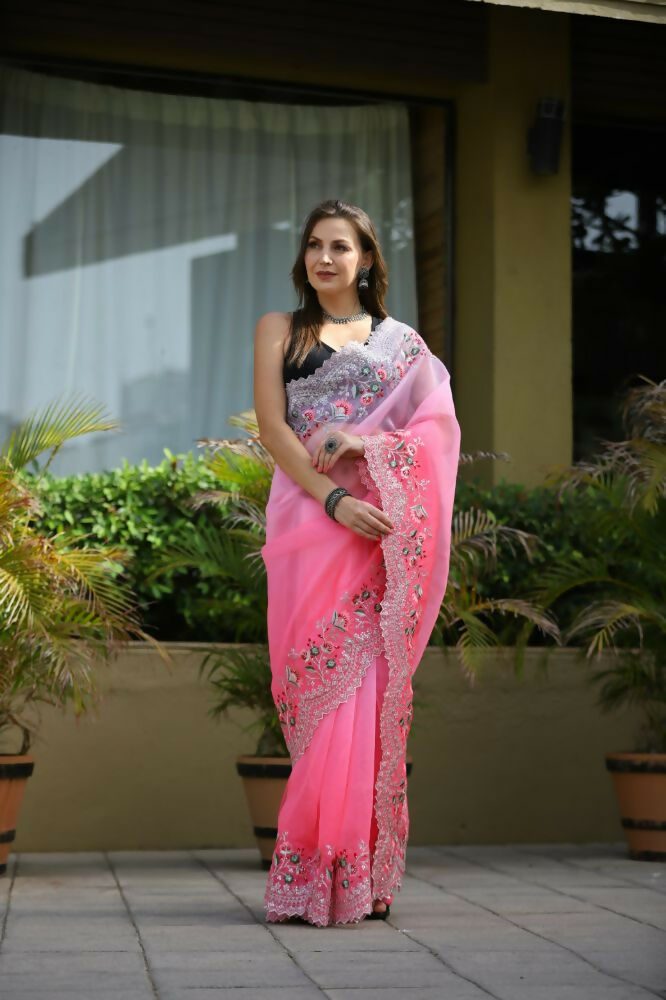Vamsee Sanyogita Sanyogita - Pink Organza Saree