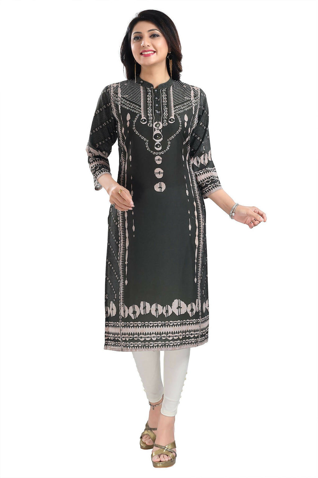 Snehal Creations Opulent Olive Digital Print Masleen Long Kurti Tunic