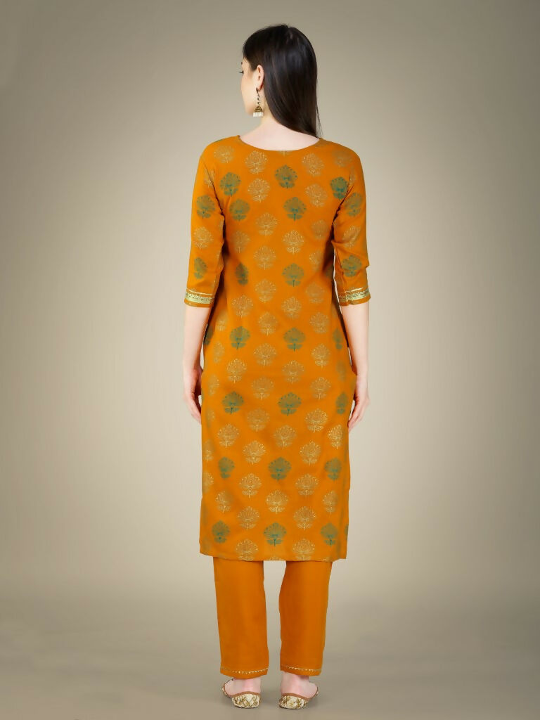 Jyoti Fashion Women's Yellow Cotton Magic Slub Embroidery & Sequence work Kurta with Trouser & Dupatta