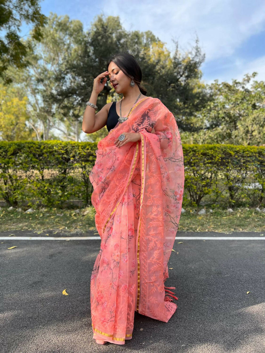 Vamsee Peach Organza Saree