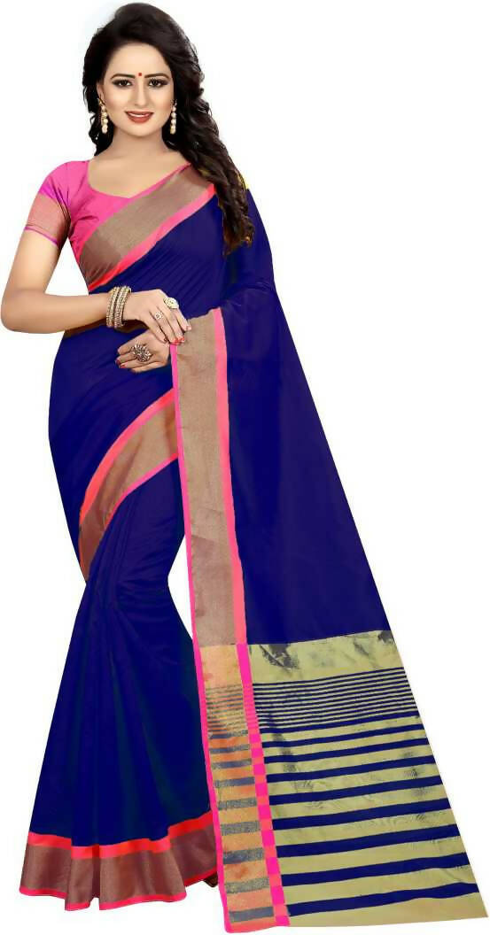 Vamika Weaving Blue Cotton Silk Saree