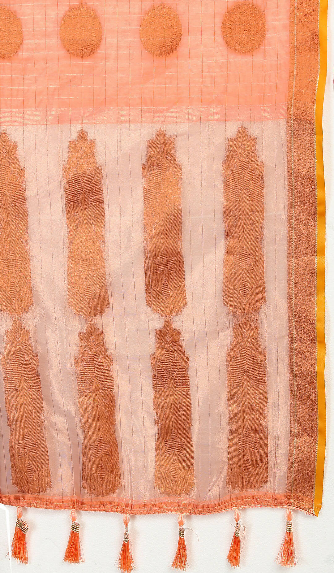 Lorenvalley Fashion Peach Cotton with Woven Design Zari Weaving Saree