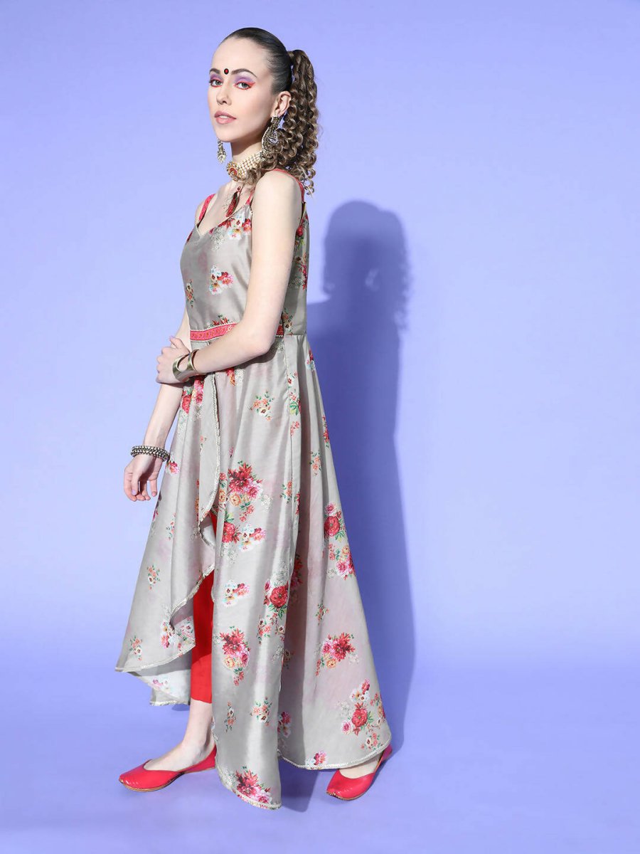 Ahalyaa Women Beige Colour Beautiful Chanderi Printed Kurta Pant Set