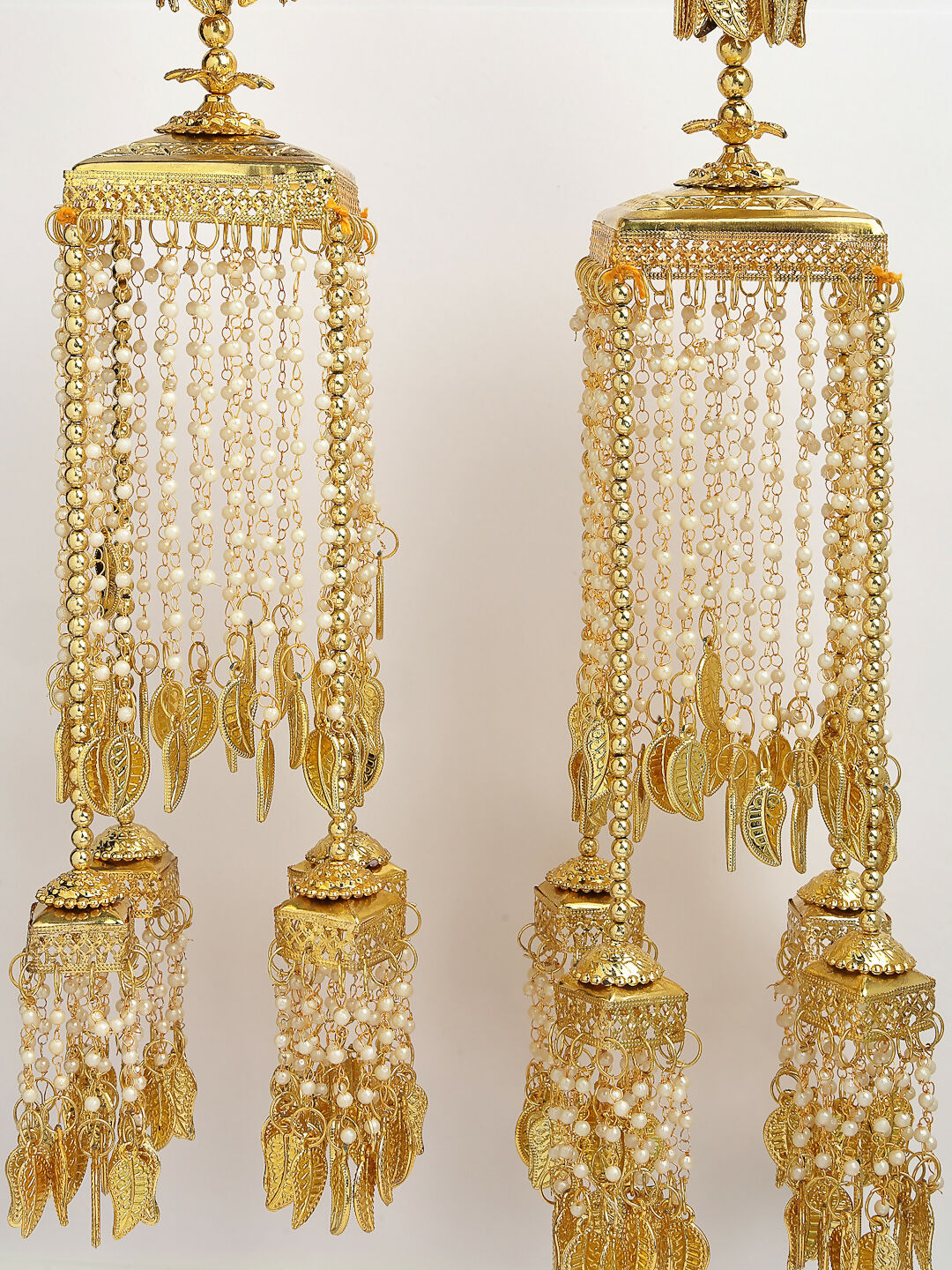 NVR Women's Pack Of 2 Gold-Polished & White Pearl Beaded Bridal Heavy Kaleera Sets