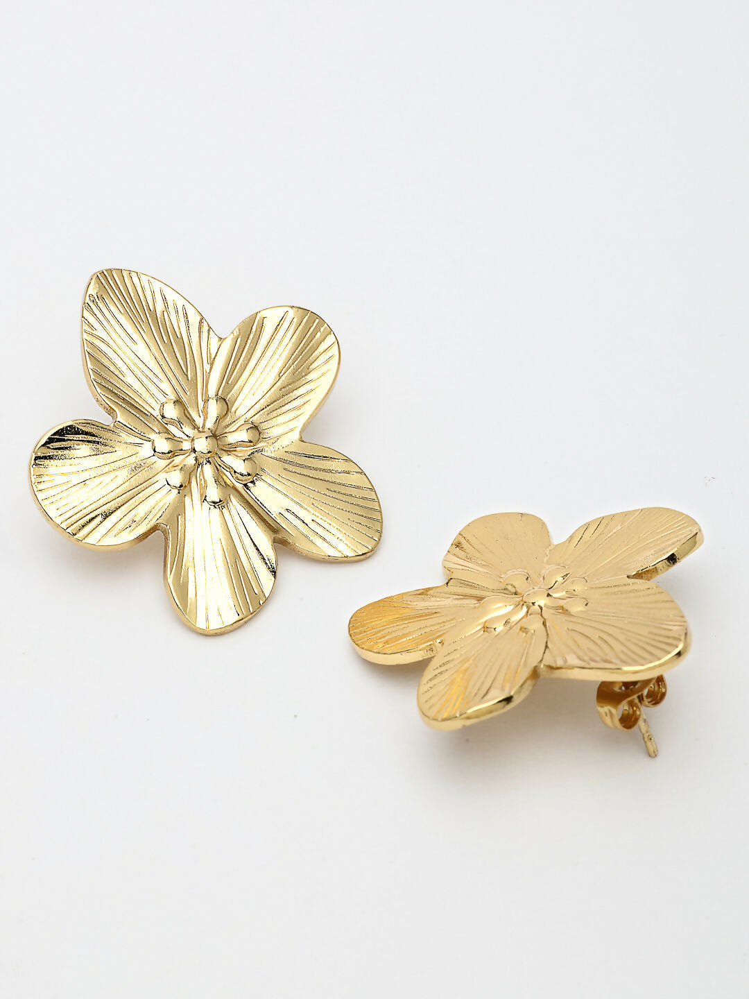 NVR Women's Gold-Polished Floral Shape Stud Earrings