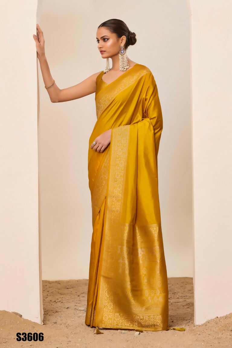 Yellow Dolla Silk Wevon Galla Designer Saree - Zeel