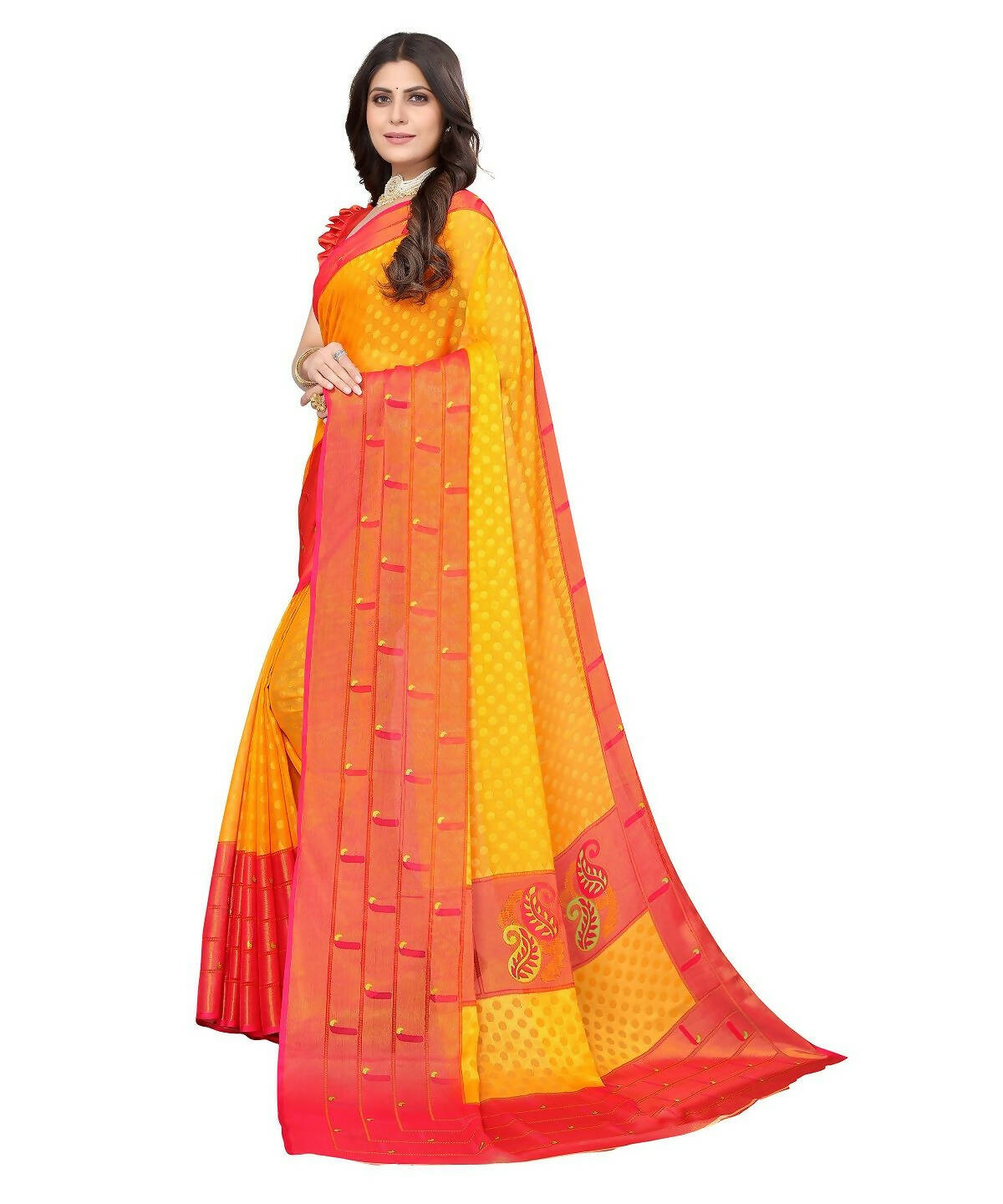 Vamika Yellow Chiffon Brasso Bollywood Style Woven Saree (DIMPLE YELLOW)
