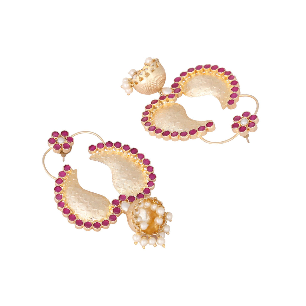 Nuyug 22K Gold Plated Pink Paisley Bloom Earrings