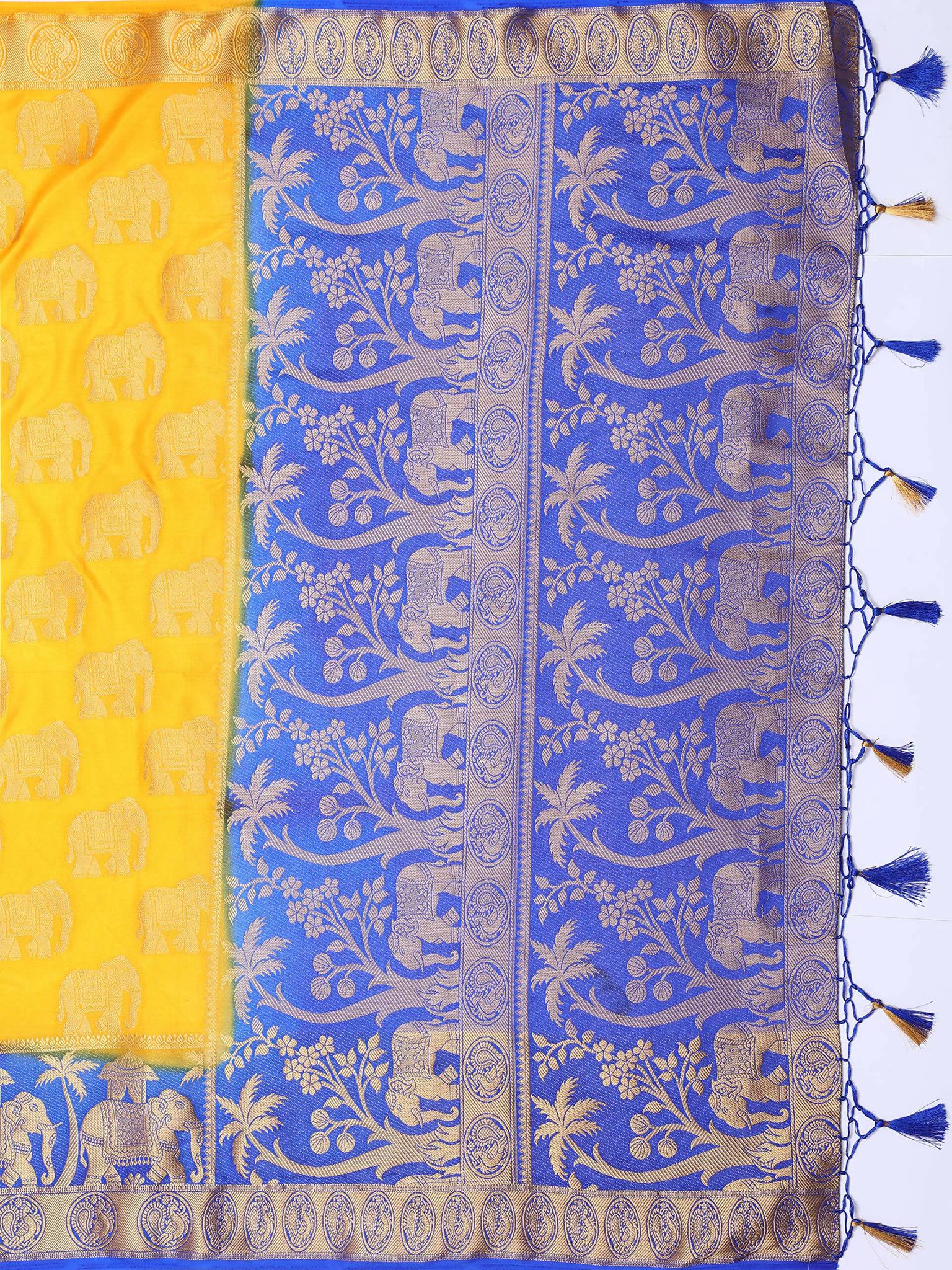 Mimosa Women's Gold Kanjivaram Art Silk Saree
