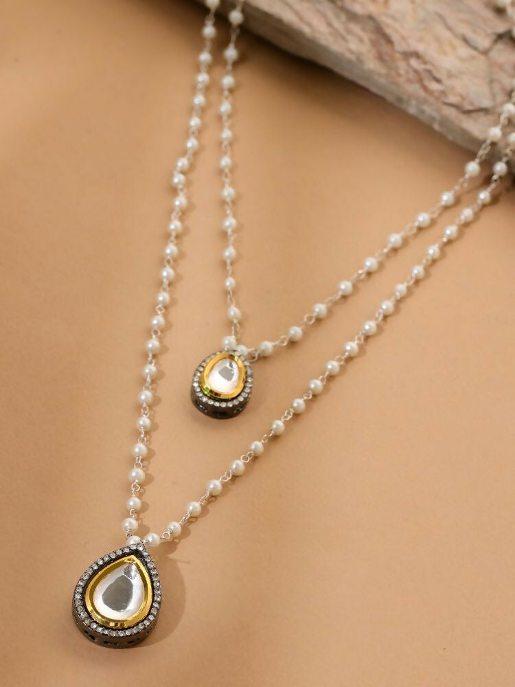 Beaded Chain with Kundan Drop necklace ru raang - Ruby Raang