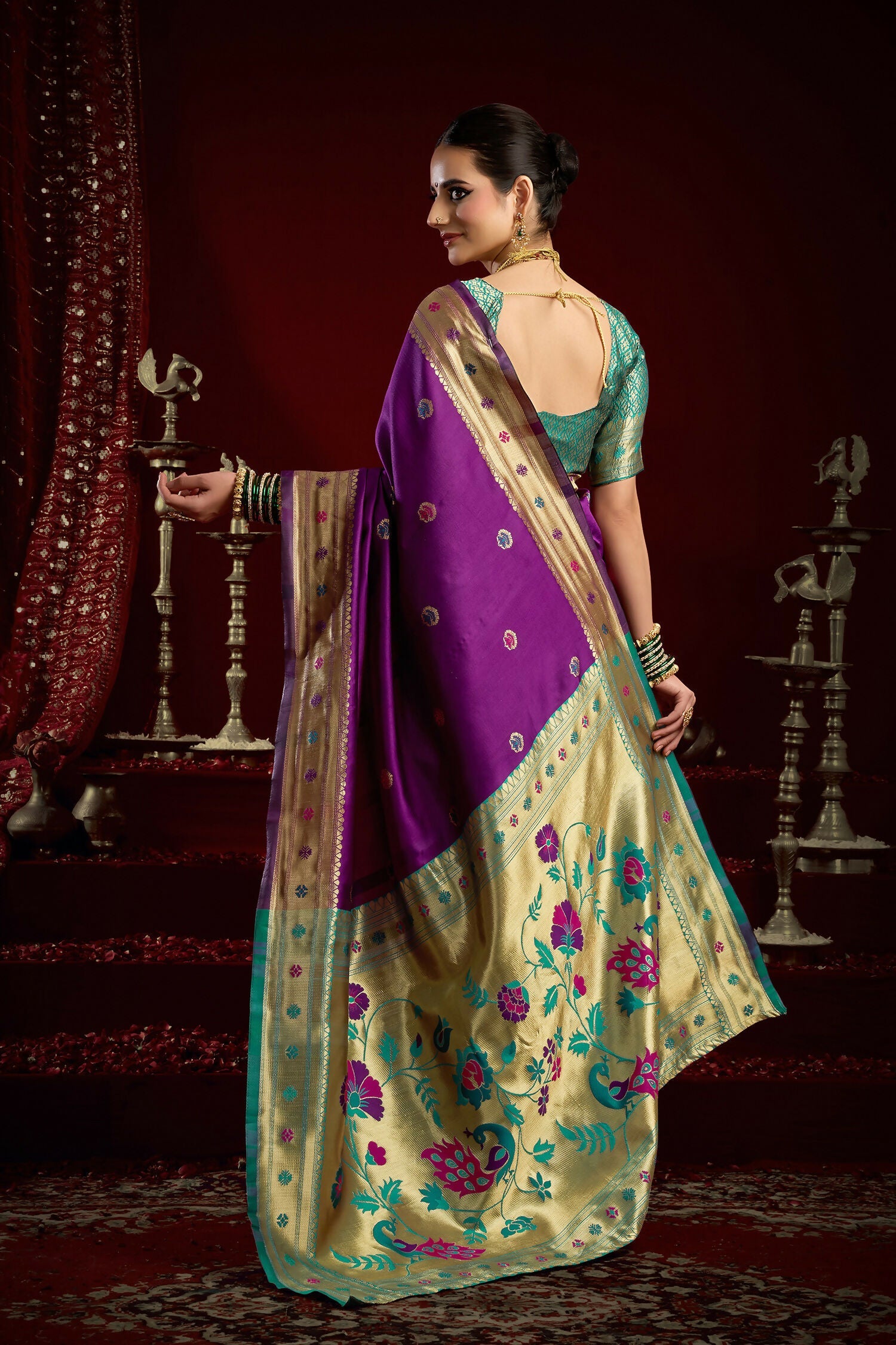 Joban Fashion Purple Paithani Silk Blend Butti Saree