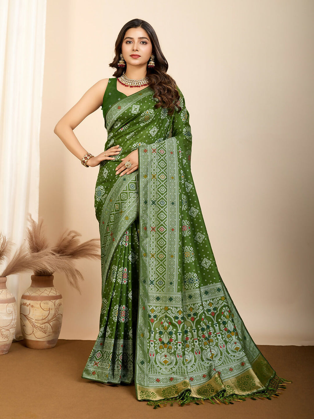 Mahendi Soft Silk Woven Meenakari Designer Saree - Vedanti