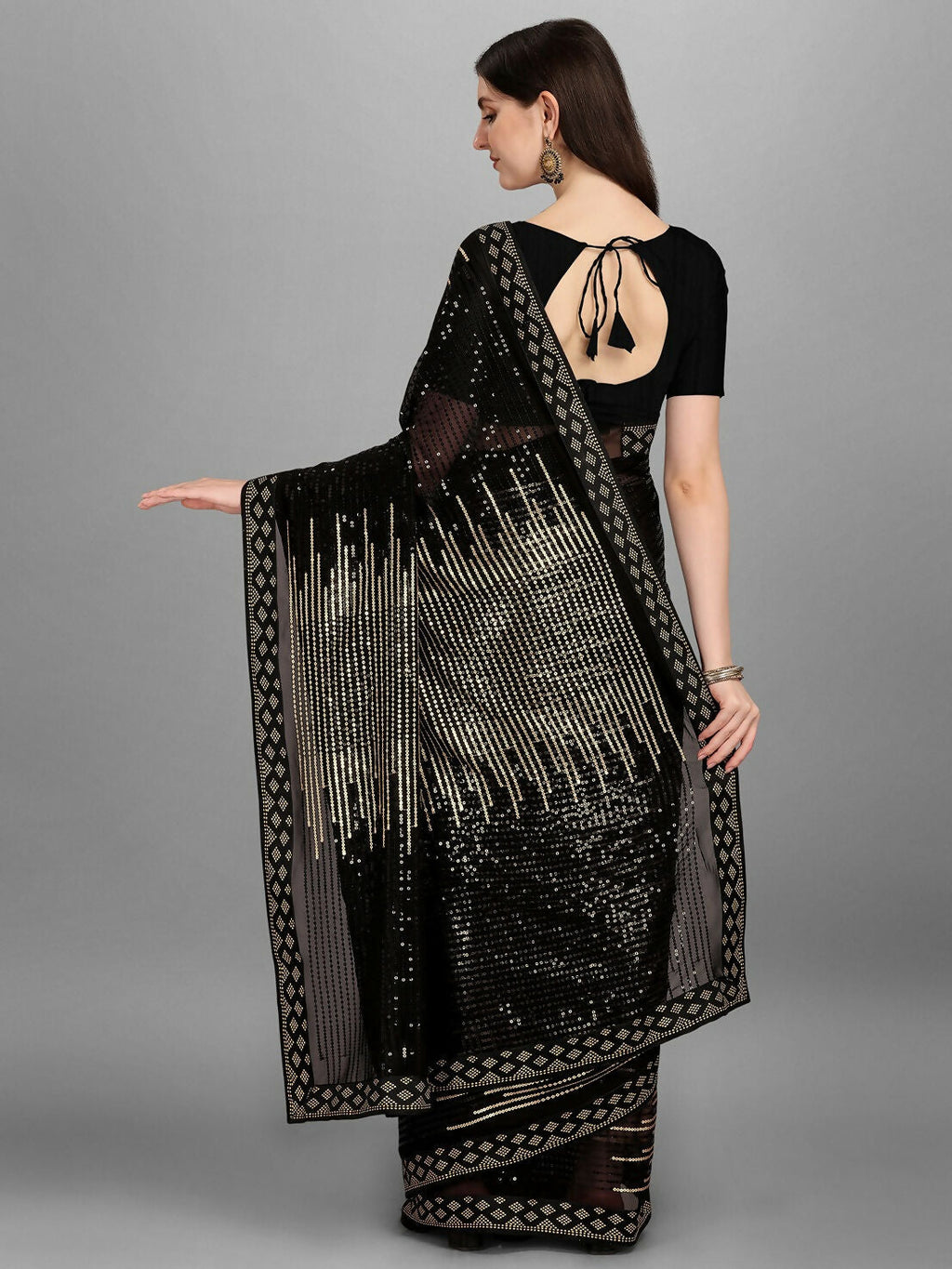 Vegaa Fashion Black Georgette Embroidered Party Wear Saree