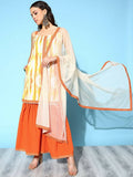 Ahalyaa Women's Orange Crepe Printed Kurta Sharara Set With Dupatta