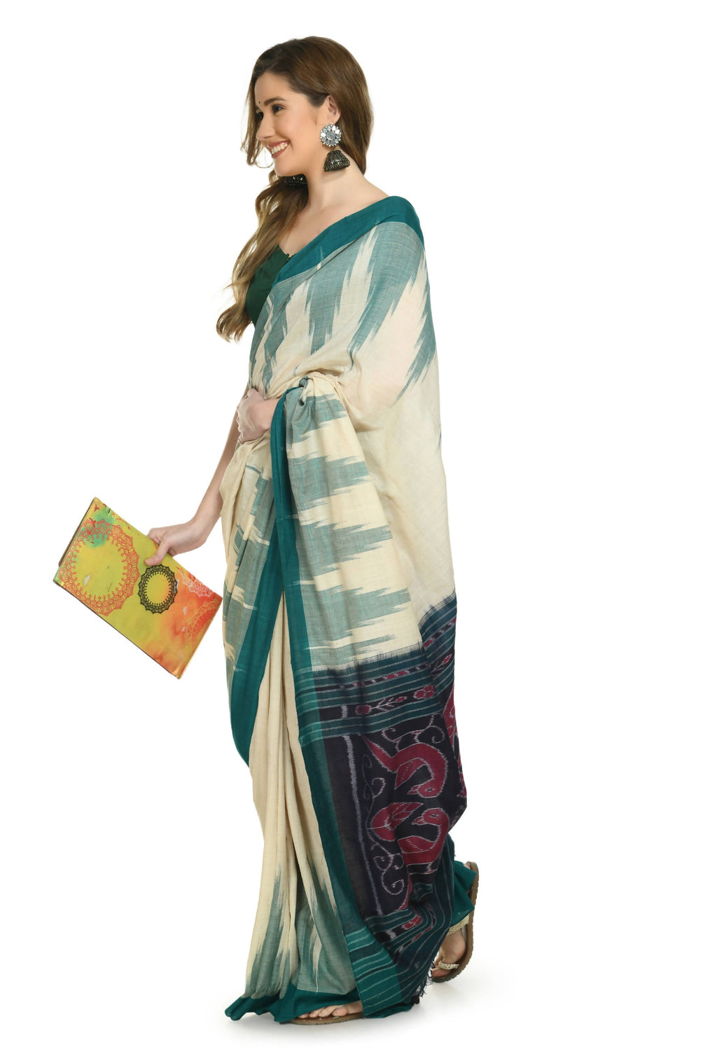 Vamika Sambalpuri Ikat Cotton Kargil Tsrite & Green Saree
