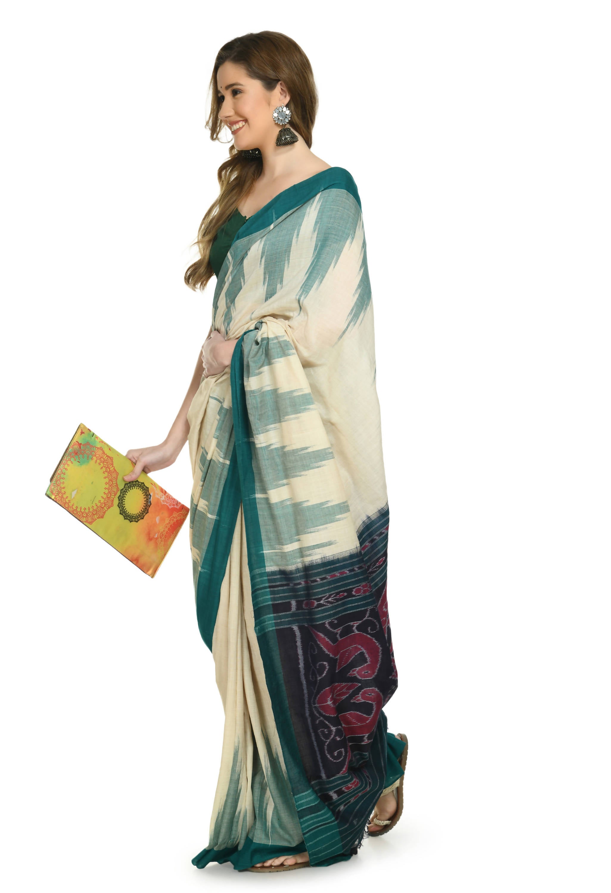 Vamika Sambalpuri Ikat Cotton Kargil Tsrite & Green Saree