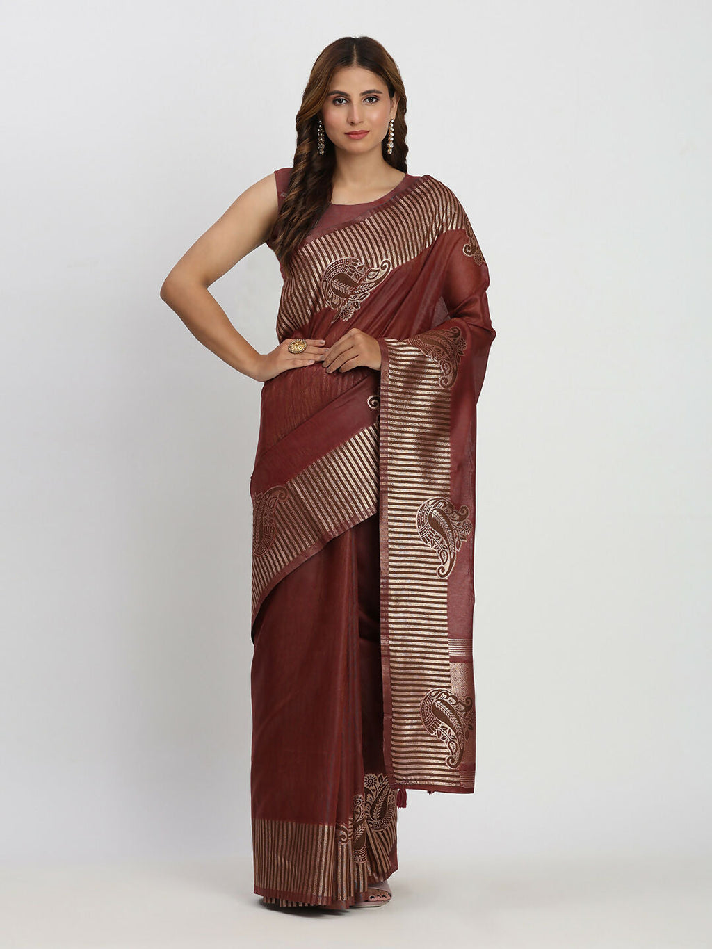 Shree Shyam Fashion Linen Cotton Maroon Saree
