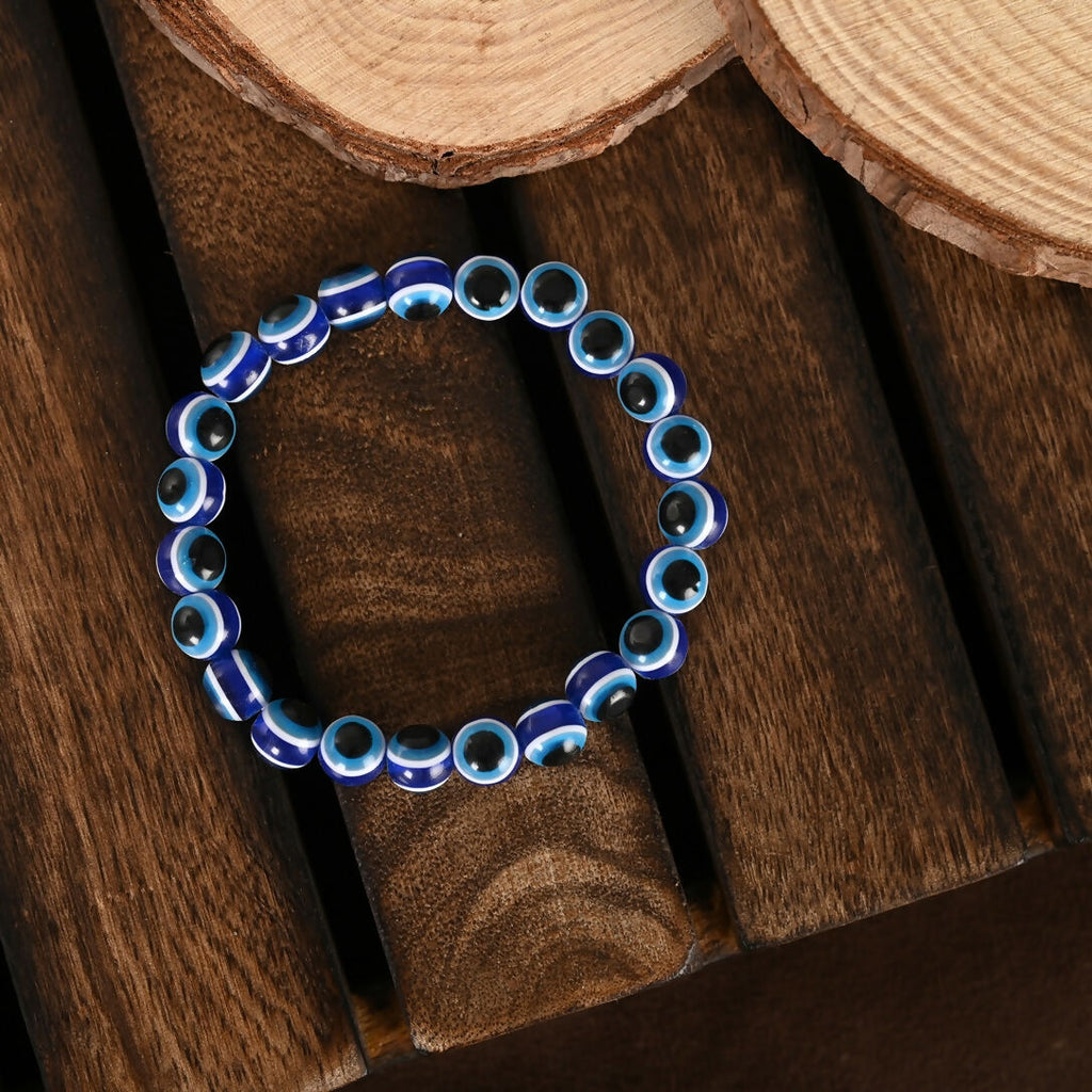 NVR Men & Women Black & Blue Evil Eye Elasticated Bracelet