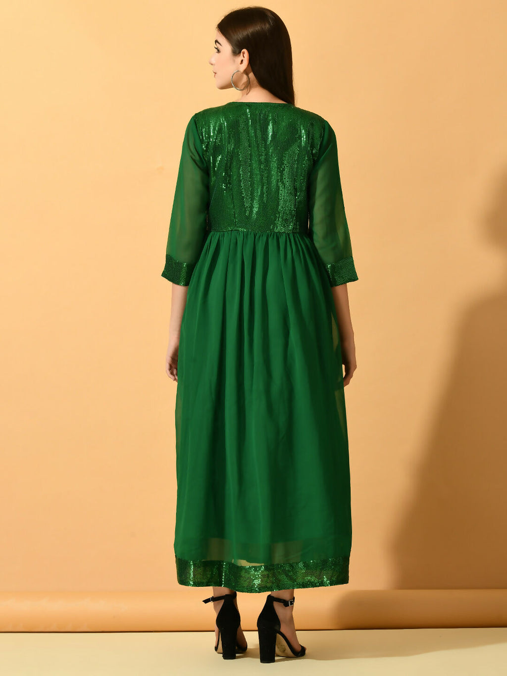 Myshka Women's Green Fit and Flare Party Dress