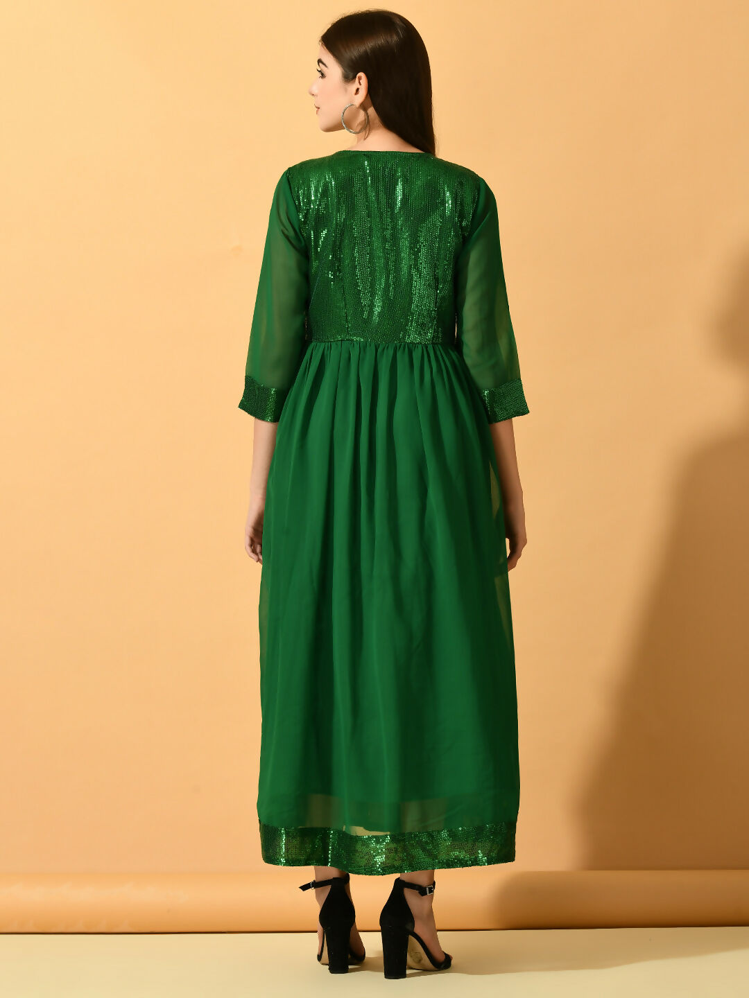 Myshka Women's Green Fit and Flare Party Dress