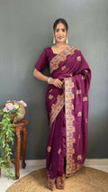 Vastranavya Purple Vichitra Silk Zari with Swarovski Work Ready to Wear Saree