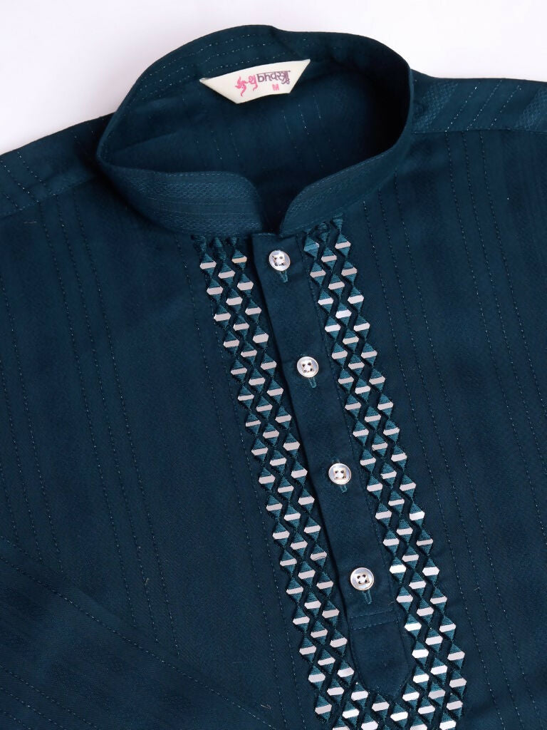 Vastranavya Traditional Festival Wear Viscose Thread & Sequence Embroidered Work Kurta Pant Set - Navy Blue