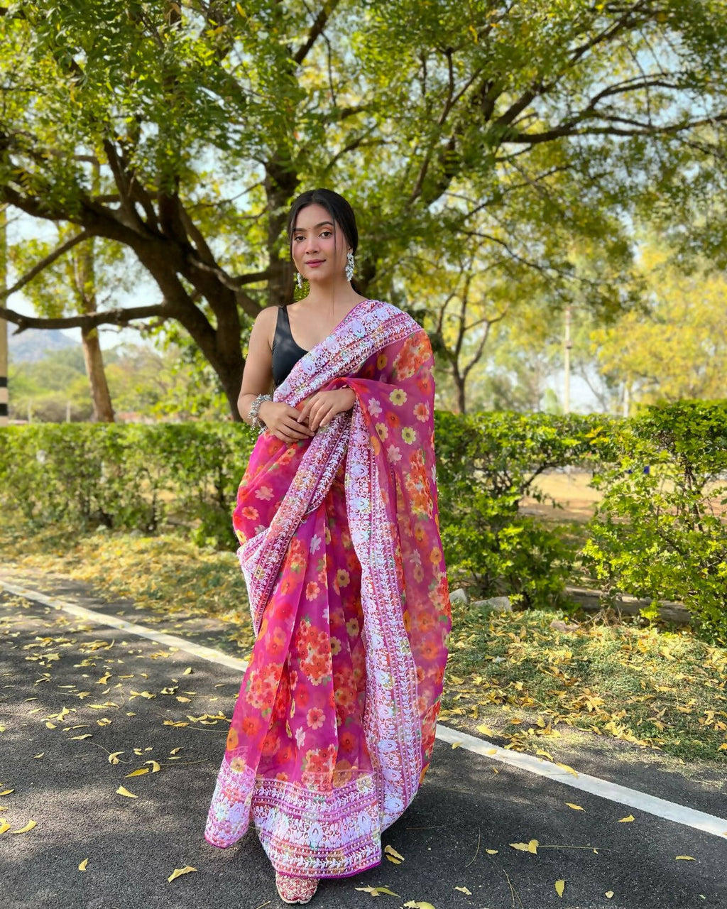 Vamsee Pink Organza Saree