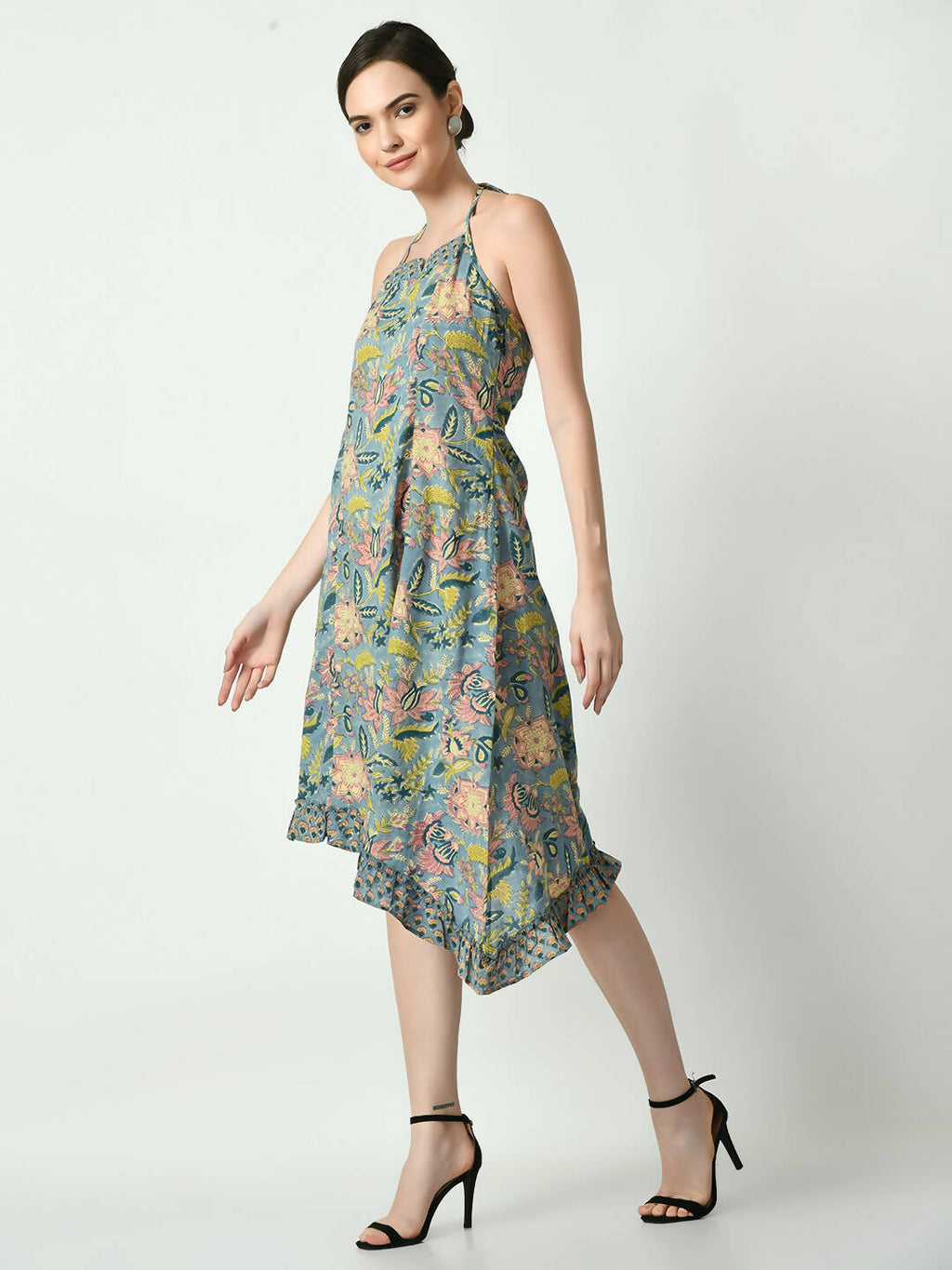 Myshka Women's Multi Floral Printed Fit and Flare Dress