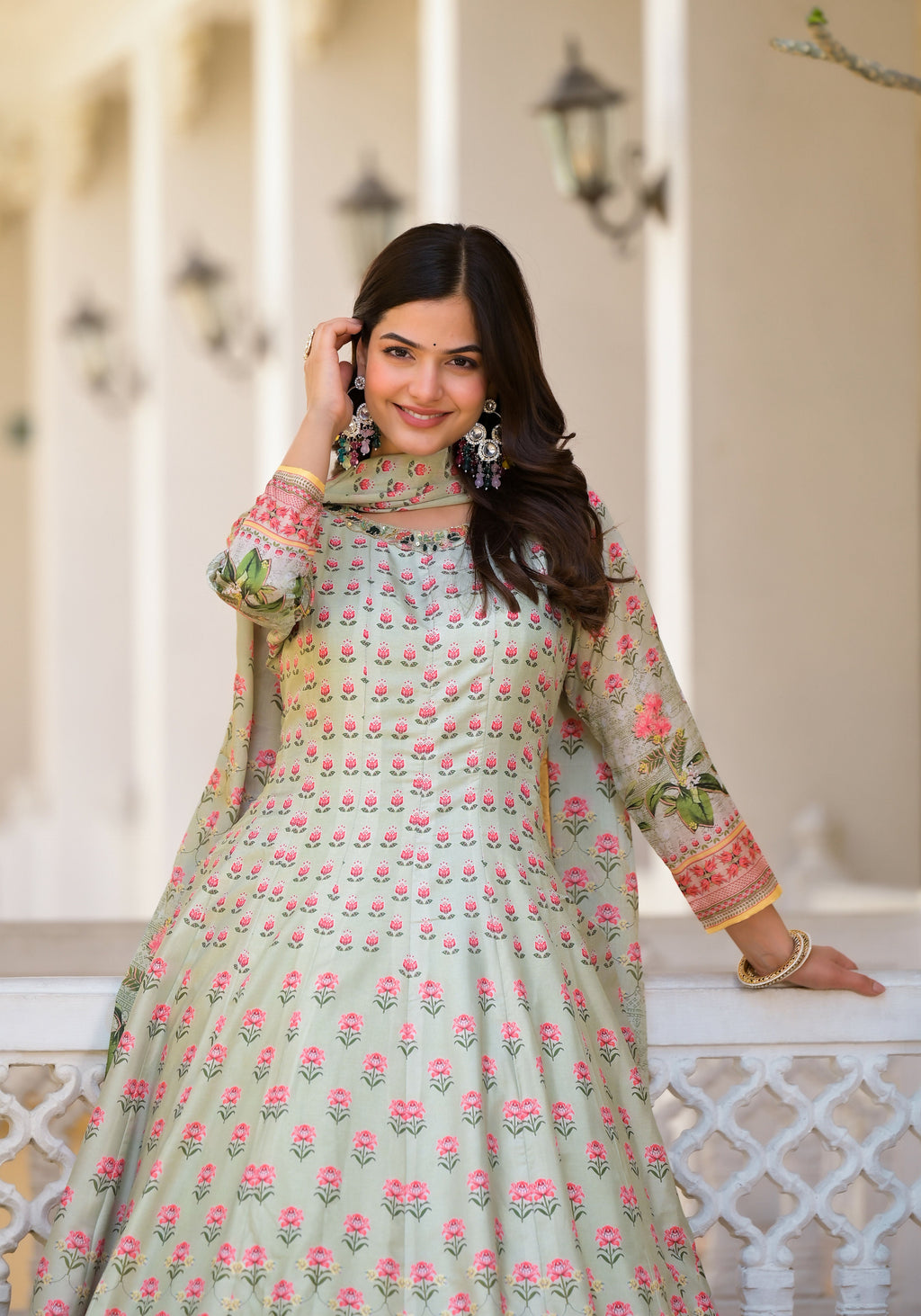 Partywear Designer Pista Dola Silk Anarkali suit with Dupatta - Samyukta
