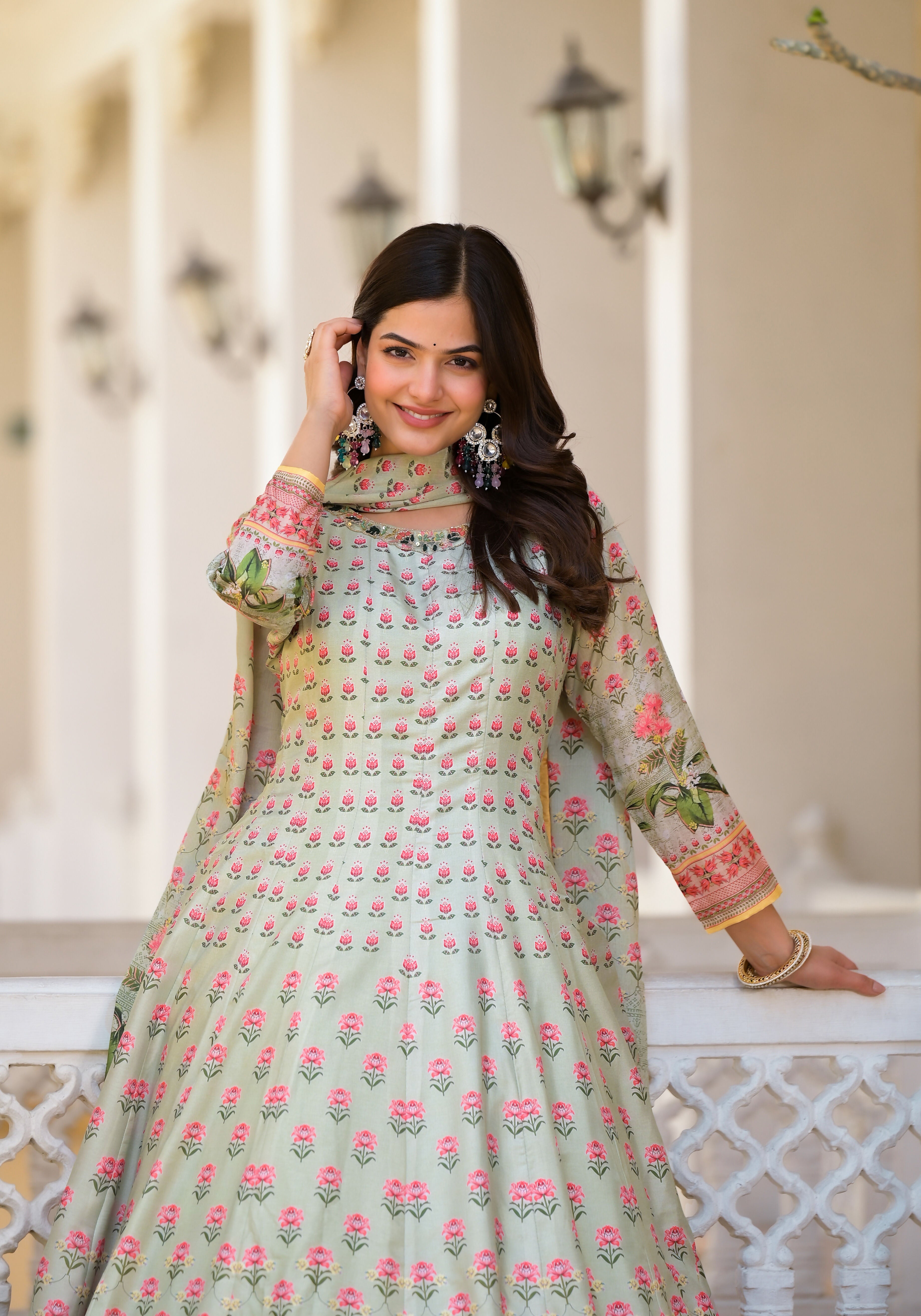 Partywear Designer Pista Dola Silk Anarkali suit with Dupatta - Samyukta