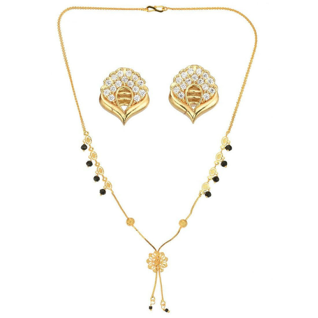 AanyaCentric Gold-Polished Short Mangalsutra Set with Earrings