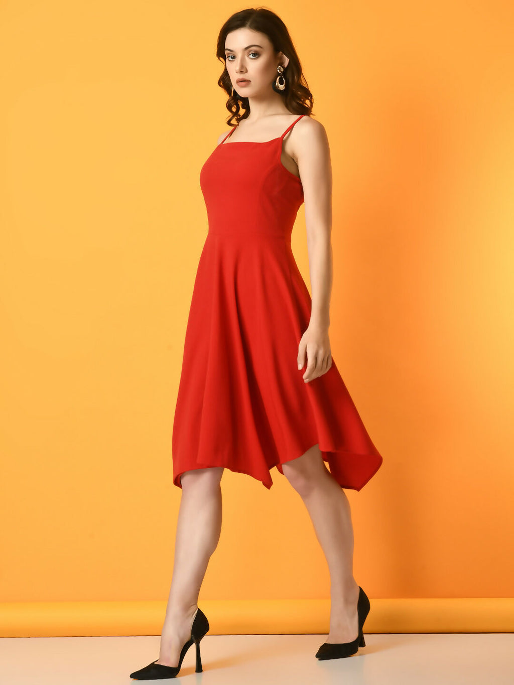 Myshka Women's Red Solid Party Dress