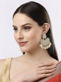 NVR Women Gold-Polished Kundan Chandbali Earrings