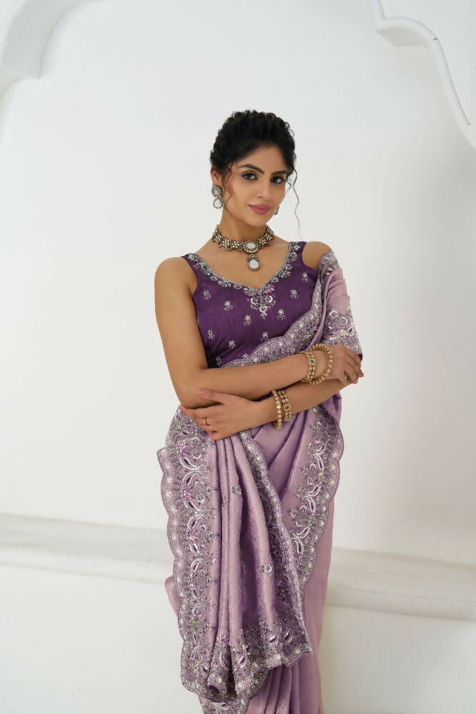 Kesar Fab Latest Bluepure Dola Viscouse Silk With Sequins And Beads Embroidery For Festivals Saree