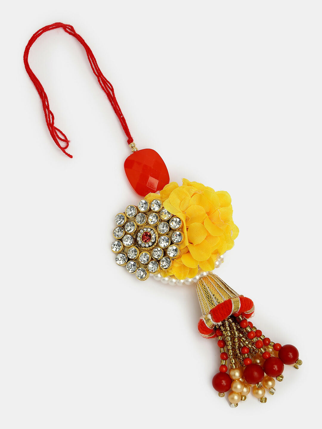 NVR Women & Men Set of 2 Red & Gold-Toned Stone-Studded & Beaded Bhaiya Bhabhi Rakhi With Roli Chawal