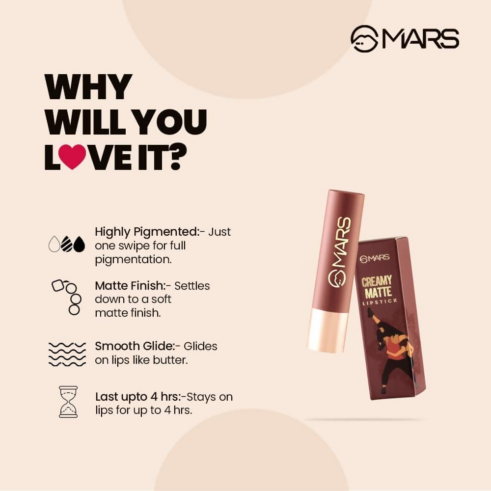 MARS Cosmetics Creamy Matte Long Lasting Lipstick - 08 Hip-Hop
