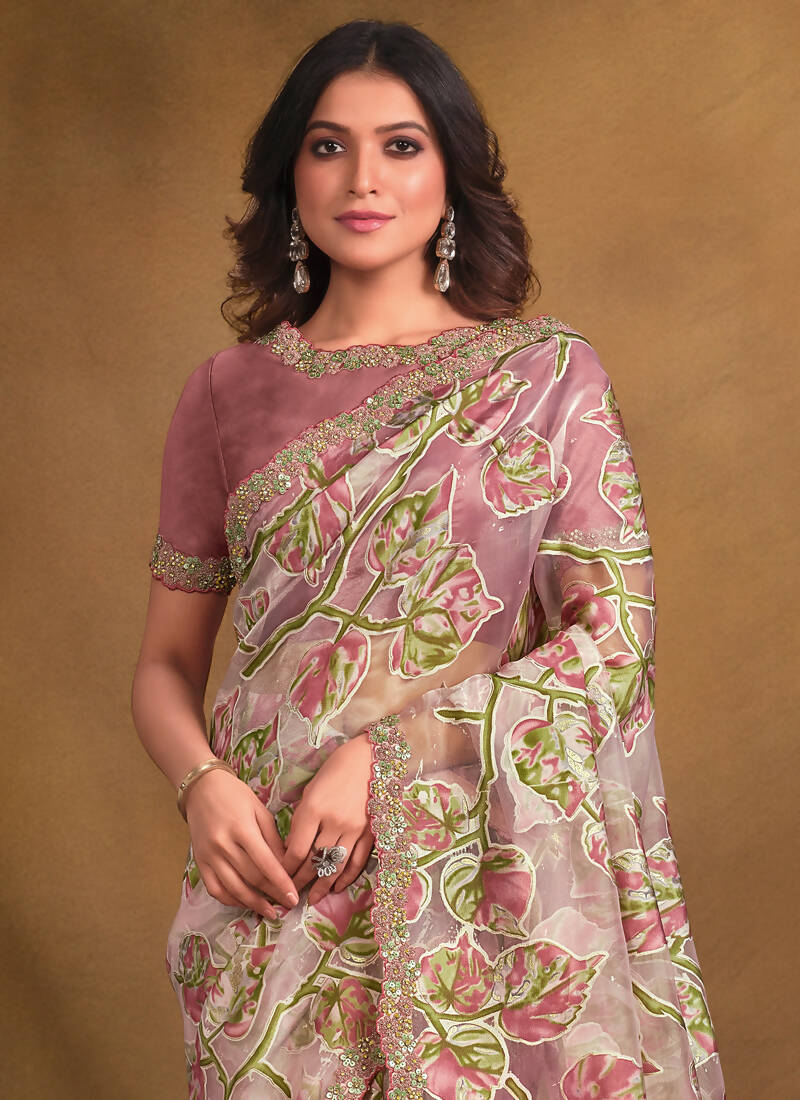 Mauve Burning Tissue Designer Saree with Unstitched Blouse - Norita Mahitha