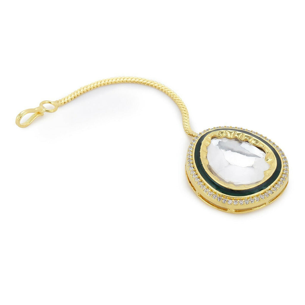 Over Sized Kundan Maang Tikka with Diamond Detailing - Ruby Raang