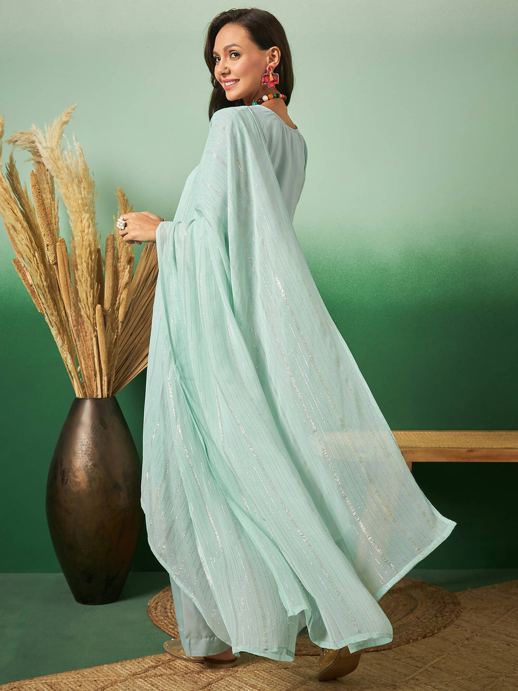 Sky Blue Georgette Handwork Unstitched Dress Material - Hanika