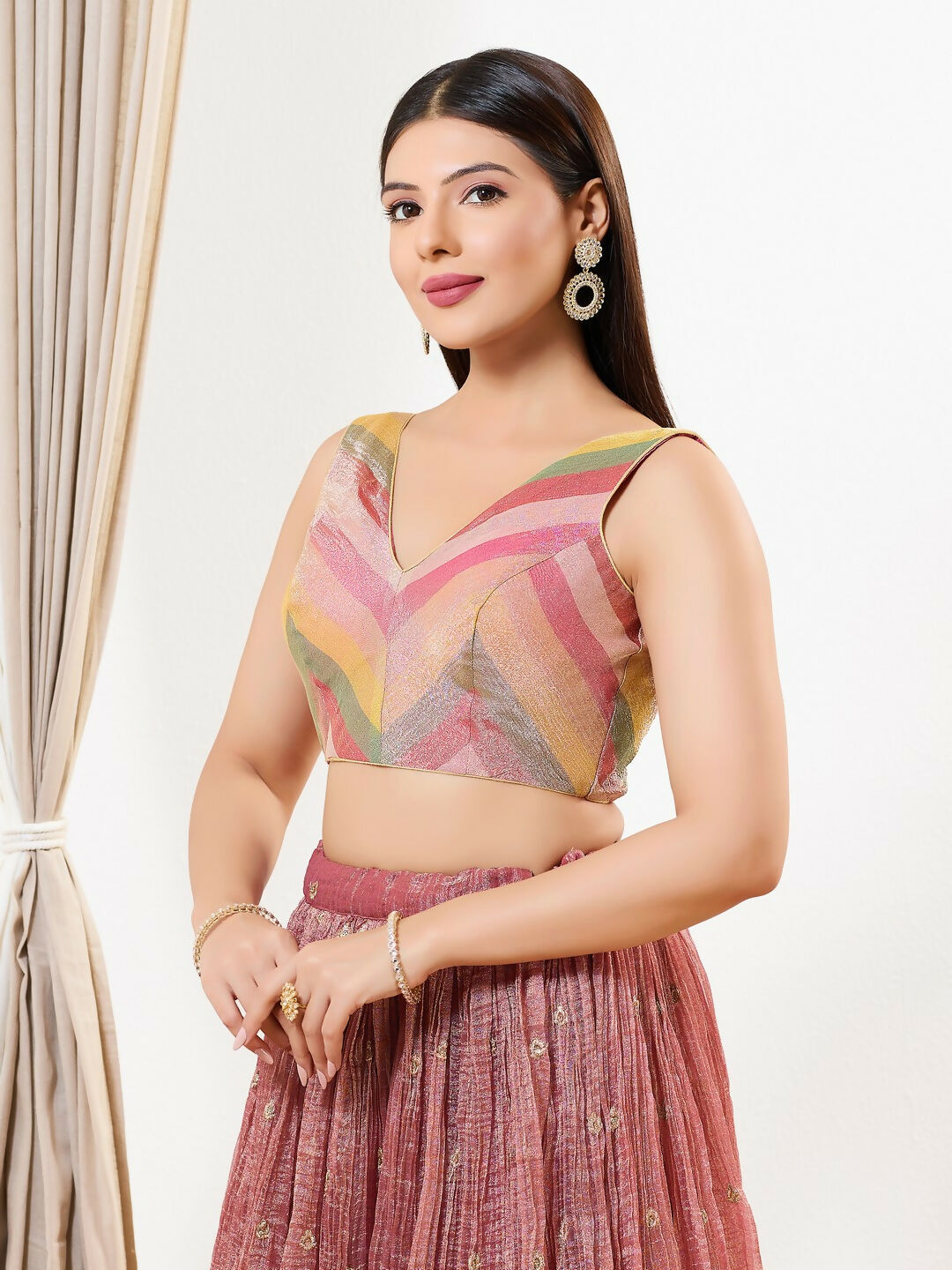 Joban Fashion Rust Tissue Padded Blouse With V Neck Sleeveless