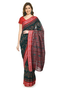 Vamika Sambalpuri Ikat Cotton Dehabandha Green & Red Saree