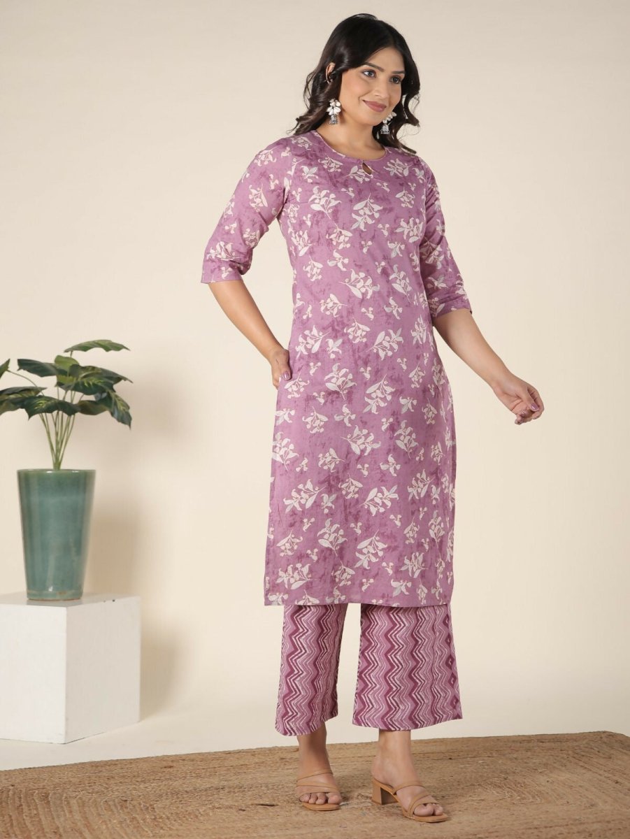 Aramya Pink Soft Cotton Floral Print Straight Kurta Set for Women