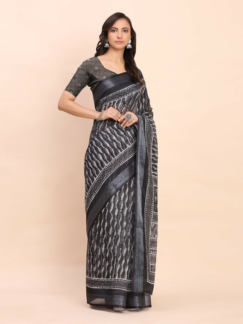 Shree Shyam Fashion Linen Cotton Black Saree