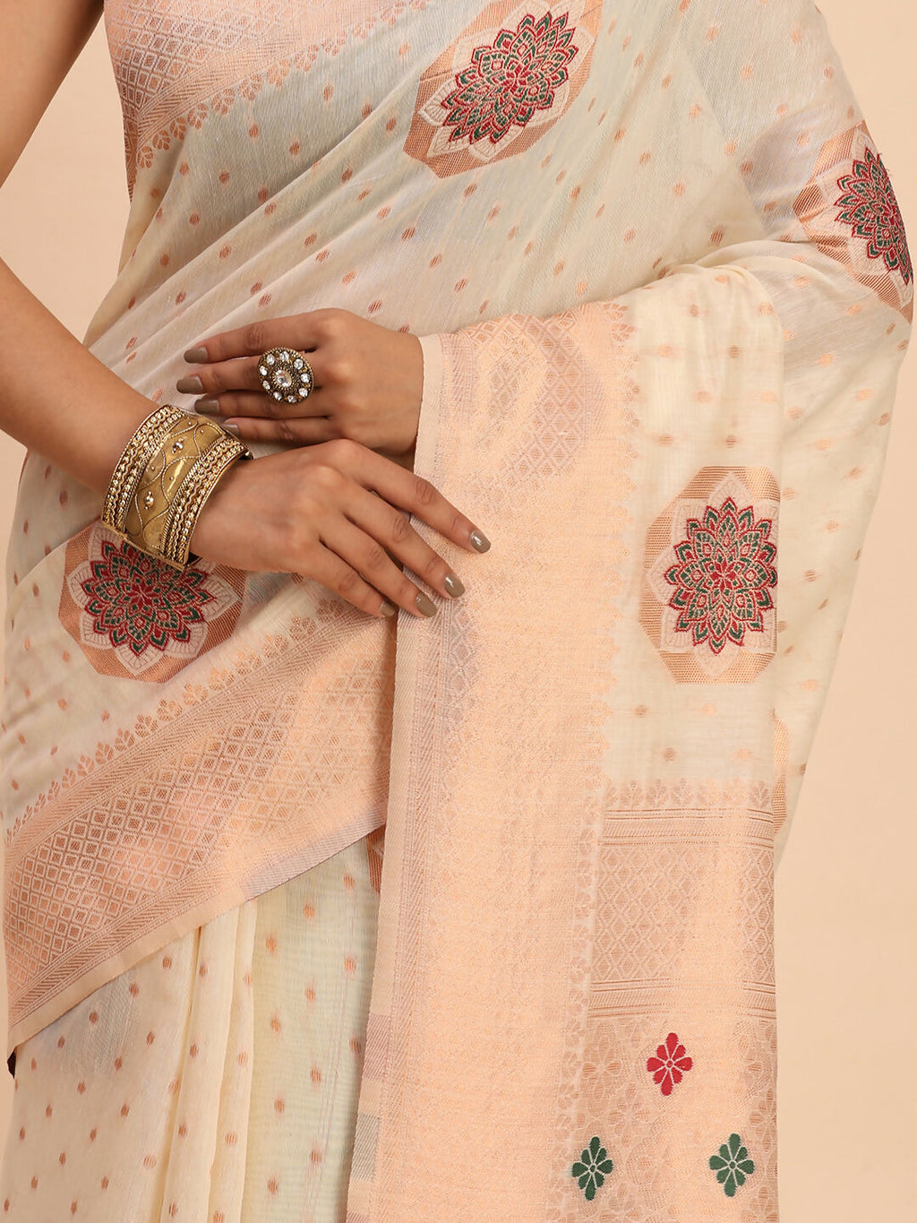 Shree Shyam Fashion Linen Cotton Off White Saree