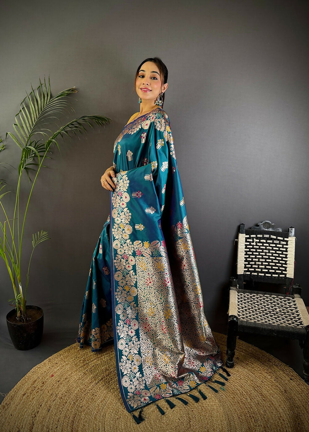 Joban Fashion Meenakari Royal Blue Woven Soft Silk Saree