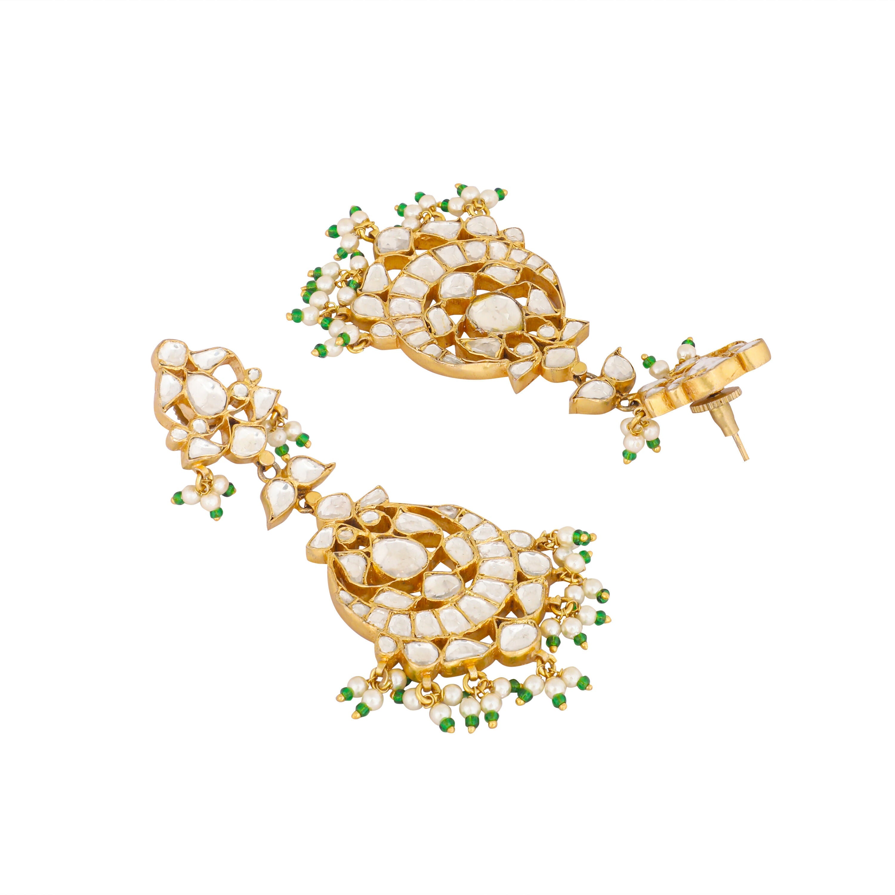 Nuyug 22K Gold Plated Chandbali Stone Drop Kundan Earrings