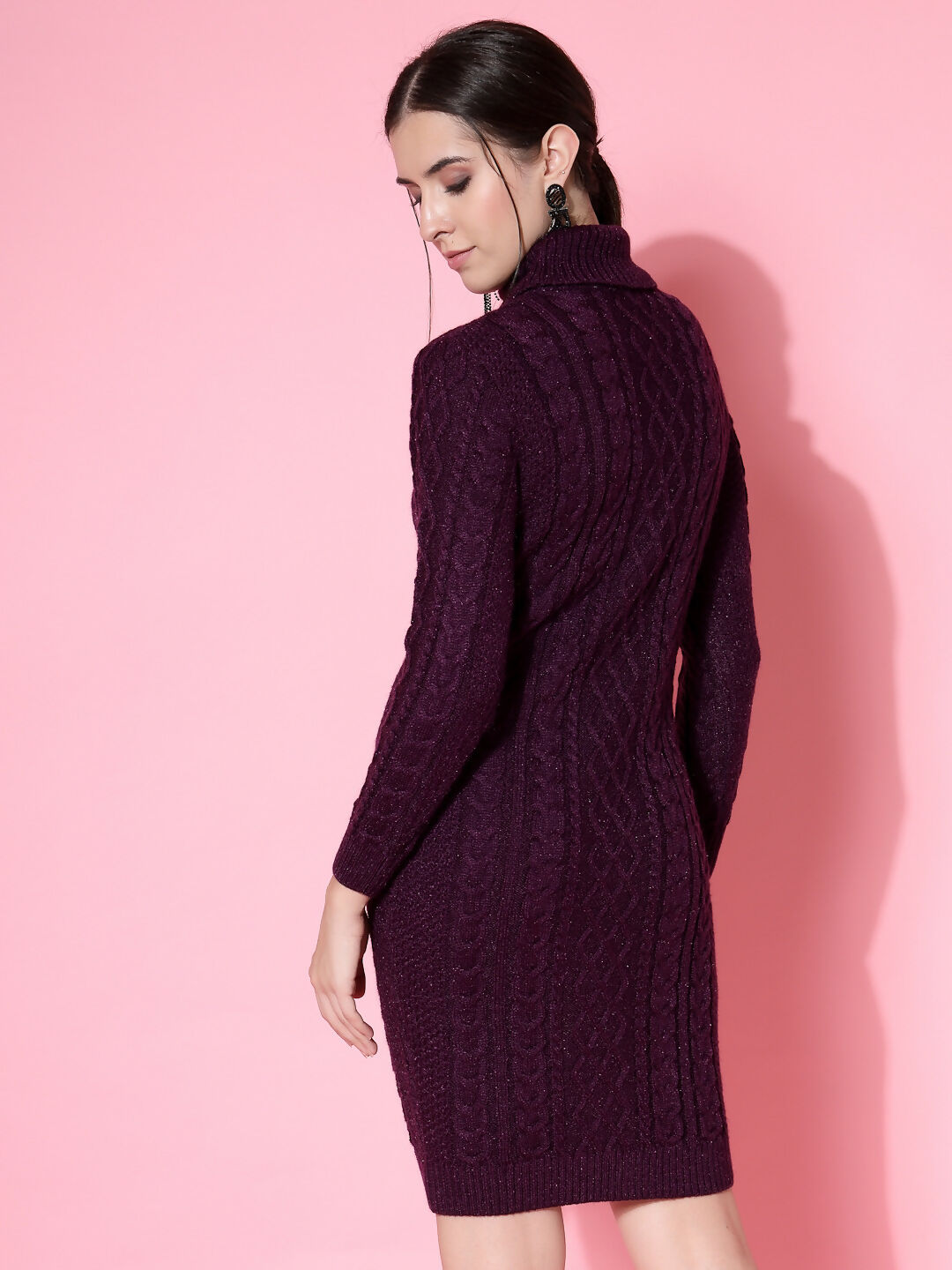 Women Purple Acrylic Self Design Winter Dress - Wool Trees