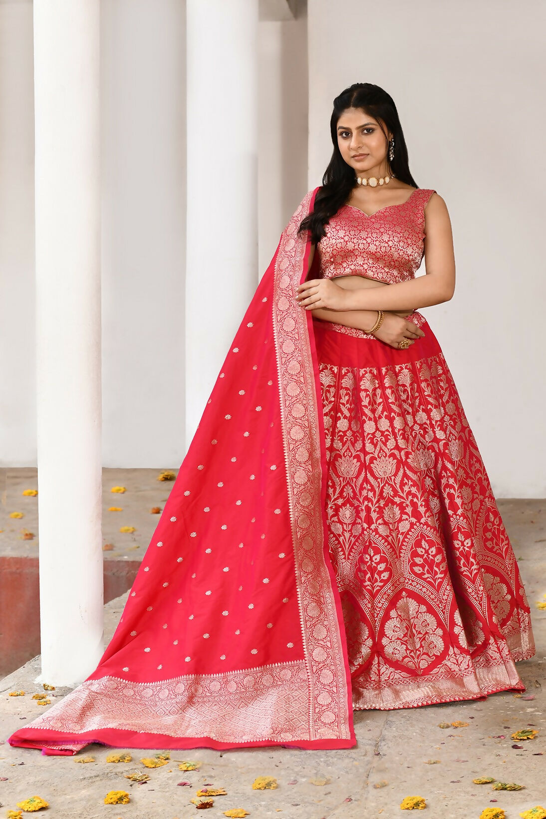 Joban Fashion Fuchsia Soft Pure Handloom Banarasi Silk Lehenga